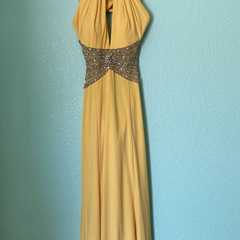 Embellished Yellow Halter Backless Gown for Prom